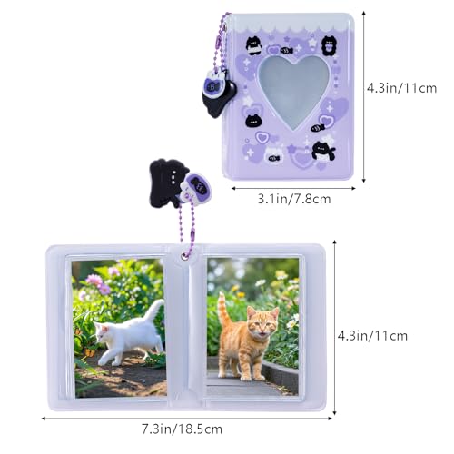Yymobt 2 Pieces Photocard Binder Album, Mini Photo Album Kpop, 3 Inch Kpop Love Heart Hollow Photocard Binder, Mini Photo Card Book Holder for Collecting With Pendant DIY Keychian 40 Pockets (Style 5) - Image 2