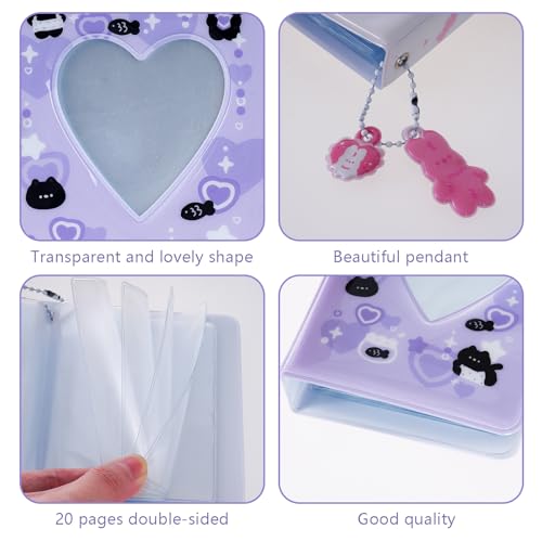 Yymobt 2 Pieces Photocard Binder Album, Mini Photo Album Kpop, 3 Inch Kpop Love Heart Hollow Photocard Binder, Mini Photo Card Book Holder for Collecting With Pendant DIY Keychian 40 Pockets (Style 5) - Image 3