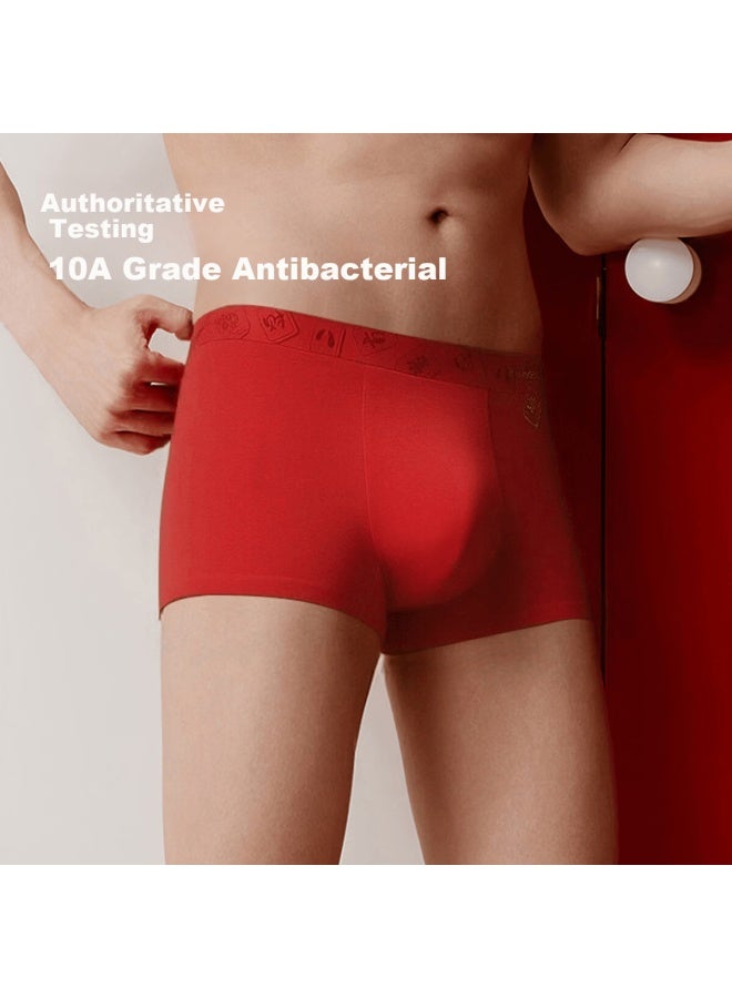 Youkeshu Men's Underwear Red Lucky Year Of The Horse Mulberry Silk Antibacterial Modal Boxer Briefs 3-pack - Image 5
