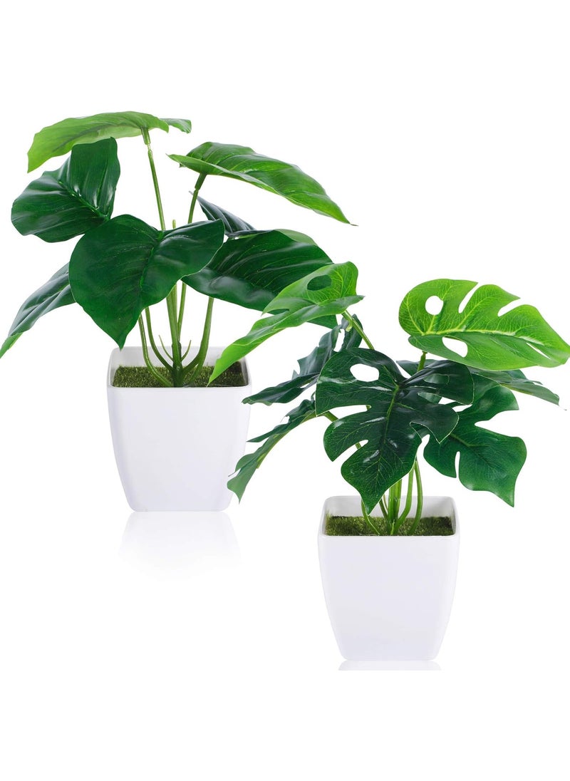 Dekorly Dekorly Pack of 2 Packs Artificial Mini Greenery Potted Plants Fake Tropical Leaves in Small Plastic Pot for Home Bathroom Shelf Farmhouse Office Desk Windowsill Decor 