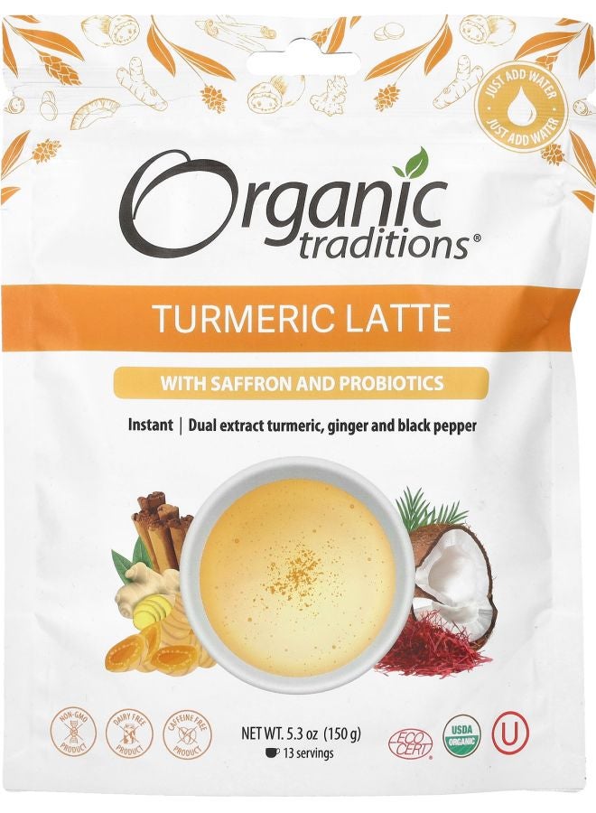 Organic Traditions لاتيه الكركم مع الزعفران والبروبيوتيك 5.3 أونصة (150 جرام)