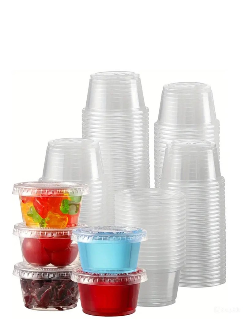 Lavish 100Pcs Plastic Portion Cups with Lids 4Oz-100ml | Disposable Mini Cups for Sauces Dips Salad Dressing Snacks Meal Prep | Leak Proof Stackable Durable Reusable - Image 1