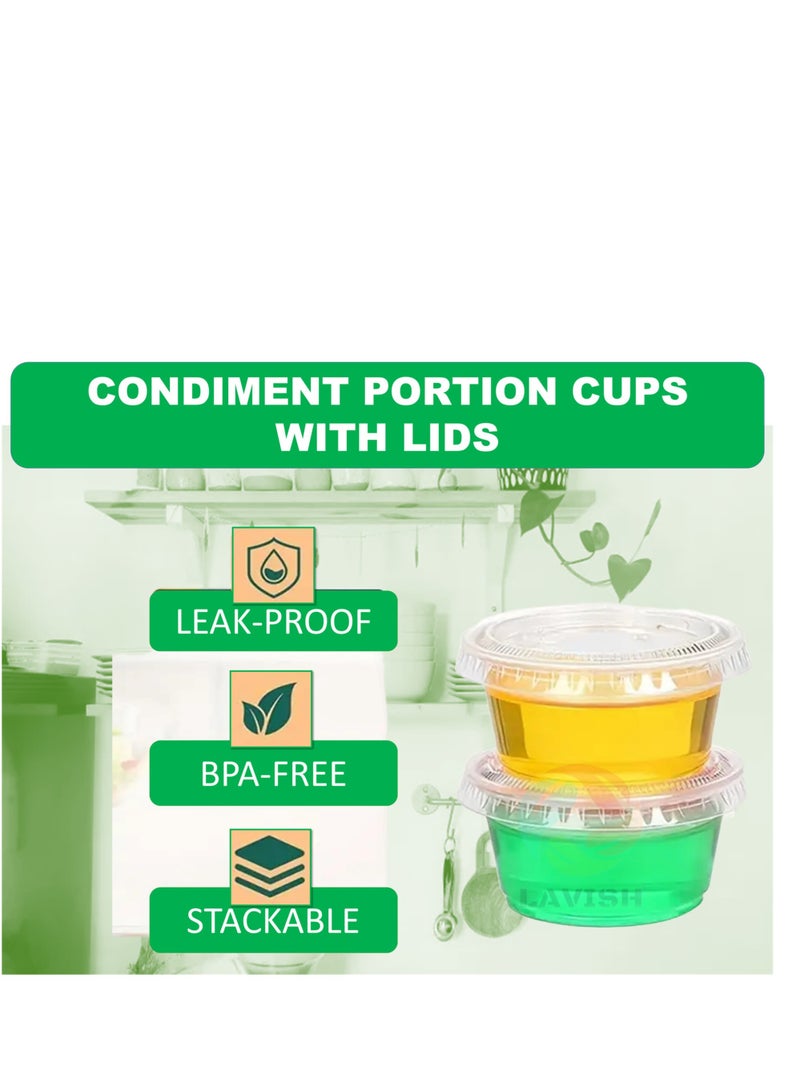 Lavish 100Pcs Plastic Portion Cups with Lids 4Oz-100ml | Disposable Mini Cups for Sauces Dips Salad Dressing Snacks Meal Prep | Leak Proof Stackable Durable Reusable - Image 2