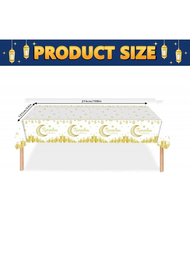 الأزرق جي دبليو 3 قطعة من مفرش المائدة رمضان المبارك للزينة البلاستيكية لمرة واحدة عيد الفطر المبارك المبارك عيد الفطر المبارك حزب مجموعة الجدول مستطيل طاولة الطعام - Image 2