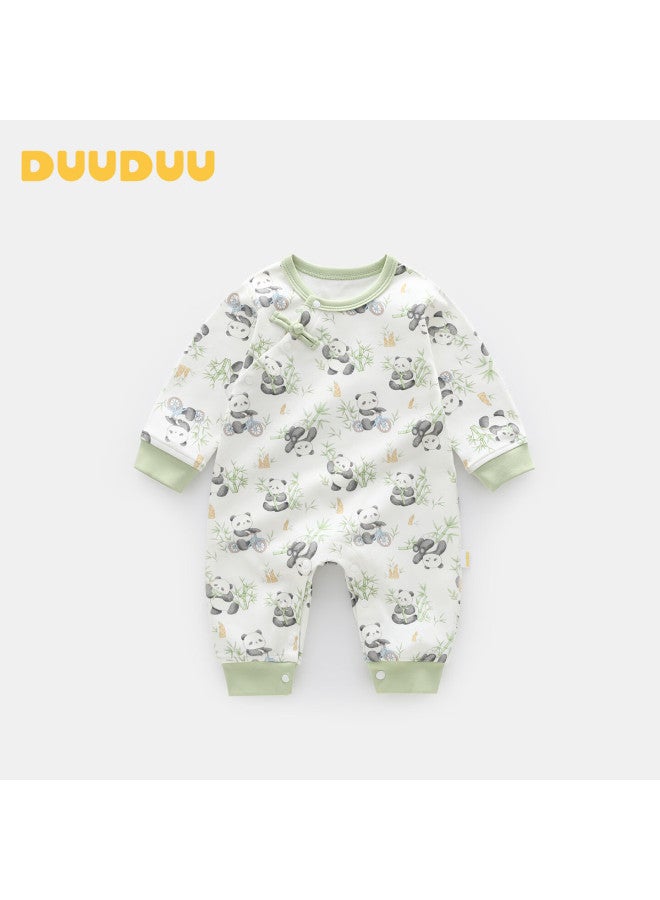 Duuduu Newborn Baby Long Sleeve Romper Uni Infant Four Seasons Pure Cotton Class A Underwear Panda 66cm - Image 1