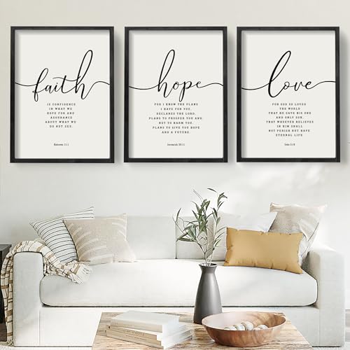 Houmury Set of 3 Framed Farmhouse Bible Verses Wall Decor Sign 11x14 Christian Faith Scripture Wall Art for Home Living Room Bedroom Wall Decor 11x14 Black - Image 1