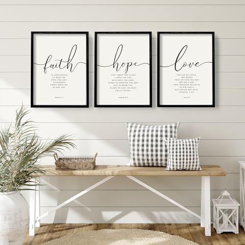 Houmury Set of 3 Framed Farmhouse Bible Verses Wall Decor Sign 11x14 Christian Faith Scripture Wall Art for Home Living Room Bedroom Wall Decor 11x14 Black - Image 3