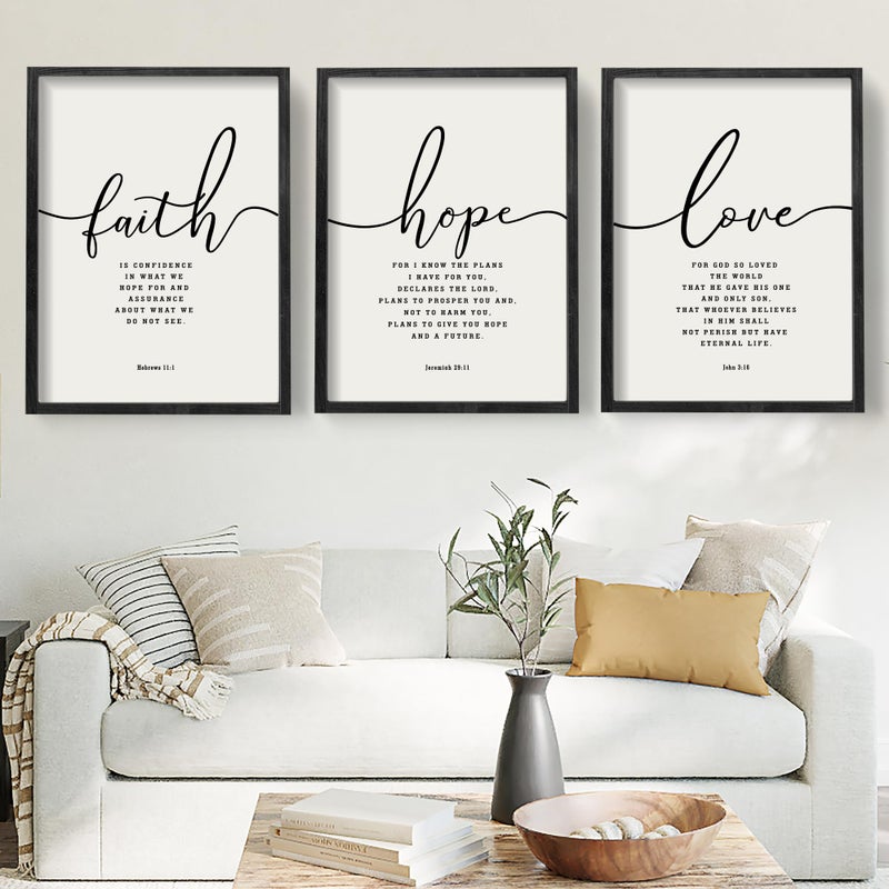 Houmury Set of 3 Framed Farmhouse Bible Verses Wall Decor Sign 11x14 Christian Faith Scripture Wall Art for Home Living Room Bedroom Wall Decor 11x14 Black - Image 2