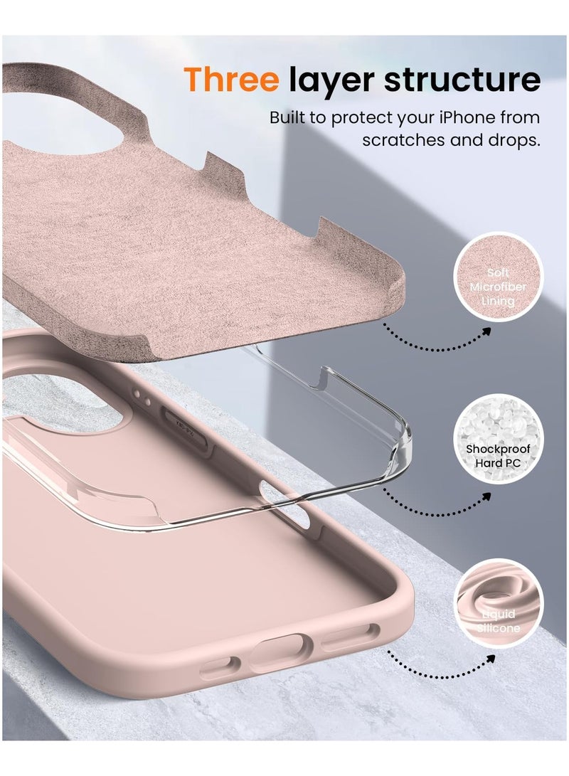 Silicone Case Compatible with iPhone 16 Plus, Slim Liquid Silicone Phone Case with 3-Layer Soft Rubber Shockproof Bumper with TPU Lining (Sand Pink) - Image 5