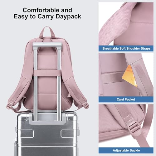 Chantria Backpack for Women 21L Medium Bagpack for Office Travel 15.6" Laptop Bag with USB & Type-C Charging Port Water-resistant Multi-functional Multi-pocket Ladies Backpack (Pink) - Image 5