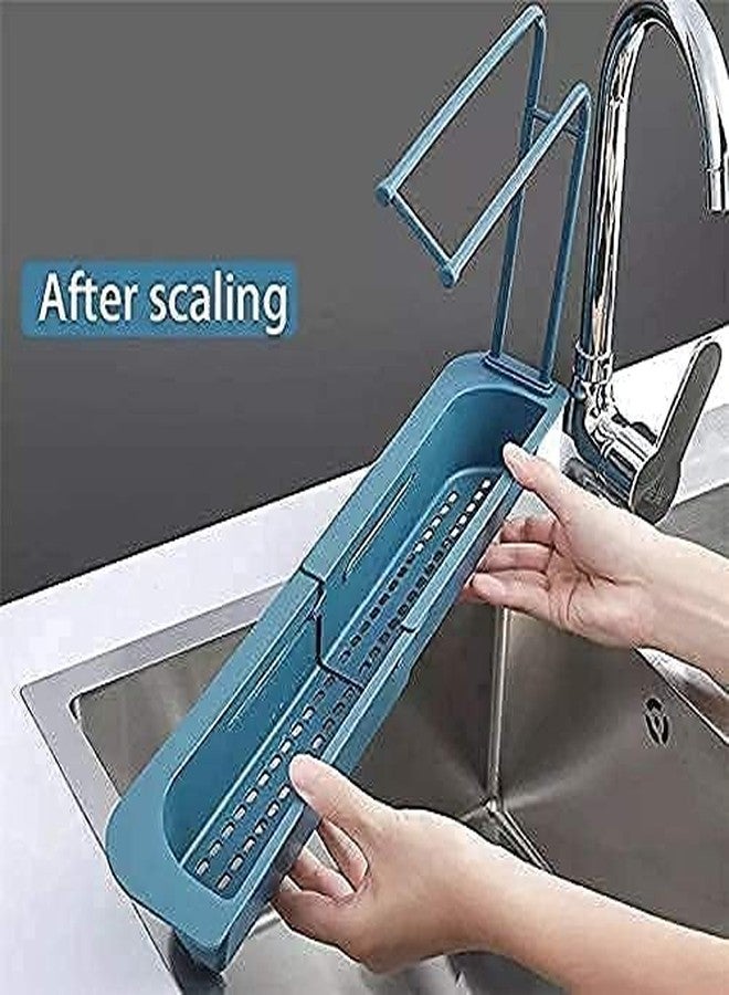 GONIPIMI Telescopic Sink Storage Rack Adjustable Length Drainer Sink Storage Tray Sponge Soap Holder with Dishcloth Hanger Expandable Storage Drain Basket for Home Kitchen - Image 4