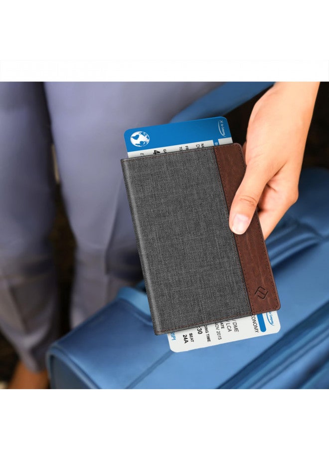 Fintie Fintie Passport Holder, Slim Travel Wallet RFID Blocking Card Case Cover Passport Cover Protector Travel Essentials with Credit Card Slots for Women/Men, Denim Charcoal Brown - Image 4