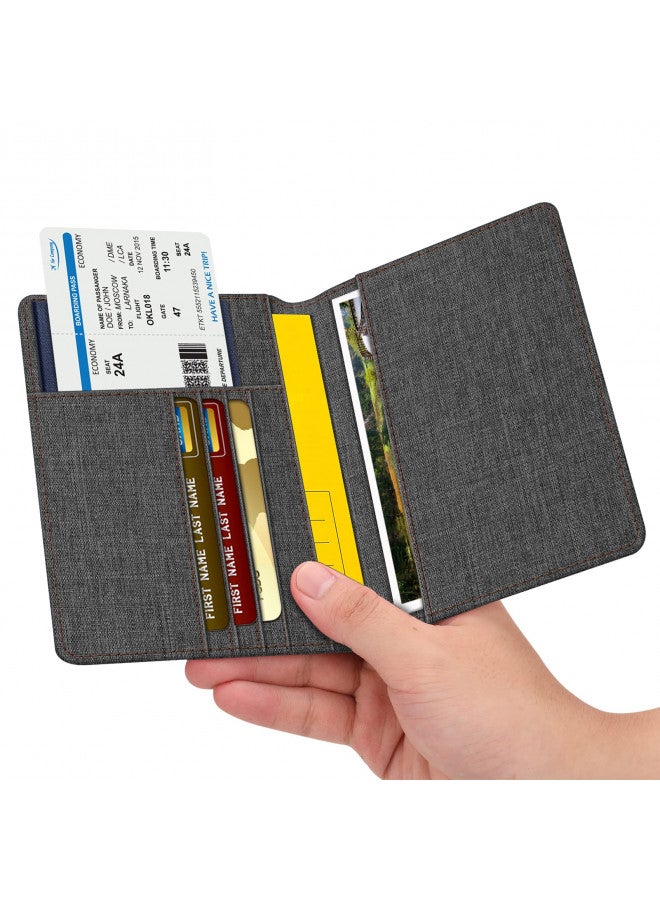 Fintie Fintie Passport Holder, Slim Travel Wallet RFID Blocking Card Case Cover Passport Cover Protector Travel Essentials with Credit Card Slots for Women/Men, Denim Charcoal Brown - Image 1