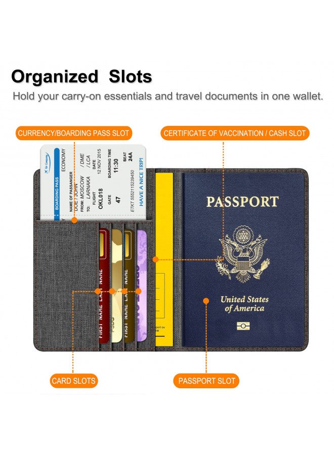 Fintie Fintie Passport Holder, Slim Travel Wallet RFID Blocking Card Case Cover Passport Cover Protector Travel Essentials with Credit Card Slots for Women/Men, Denim Charcoal Brown - Image 2