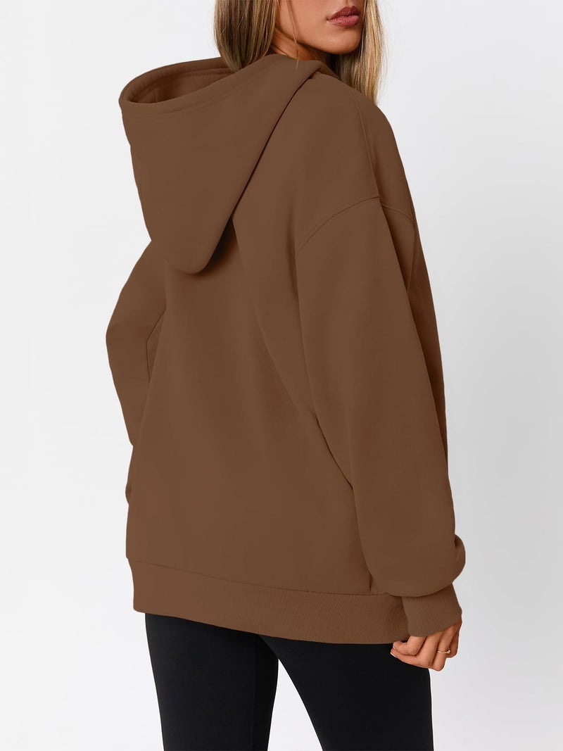 WYNNQUE Hoodies for Women Oversized Sweatshirts Fall Fashion Outfits 2026 Casual Sweaters Tops Fleece Plus Size Workout Comfy Winter Clothes Brown L - Image 4