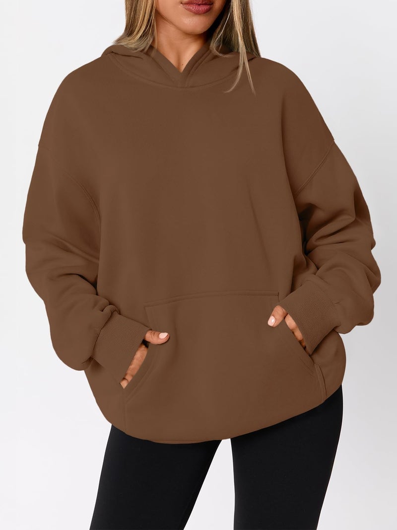 WYNNQUE Hoodies for Women Oversized Sweatshirts Fall Fashion Outfits 2026 Casual Sweaters Tops Fleece Plus Size Workout Comfy Winter Clothes Brown L - Image 3