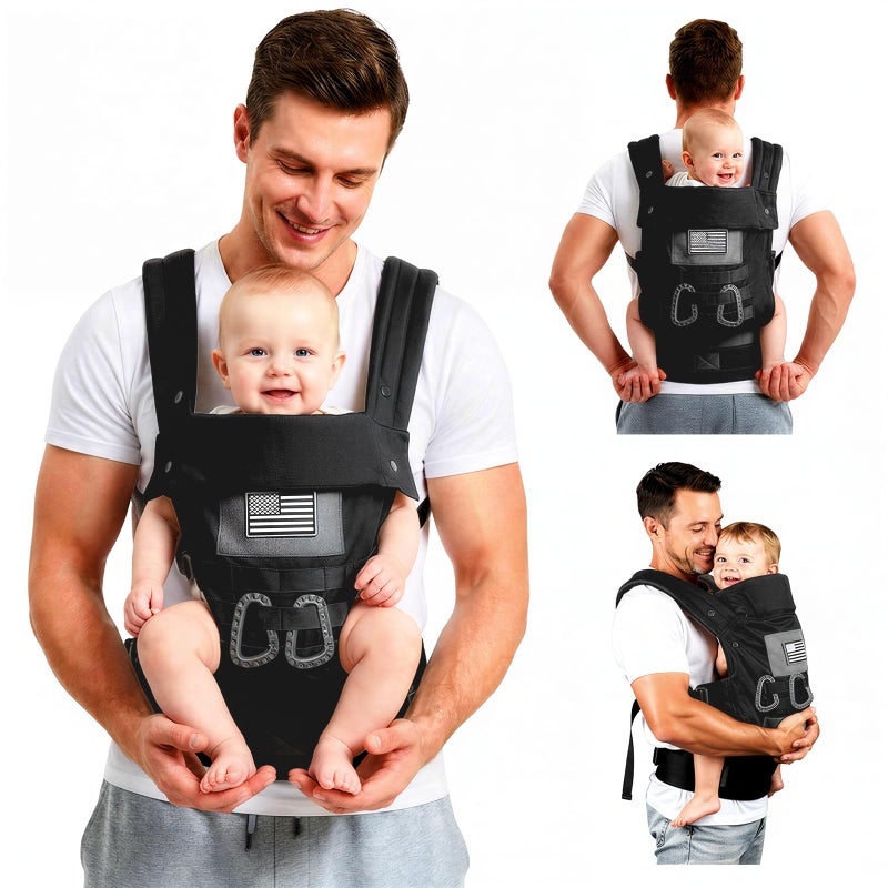 YESYBC Baby Carrier Lumbar Support Infant Carrier 036M 833 lbs with Foldable Headrest Carabiners for Big and Tall Parents Men Women Black - Image 2