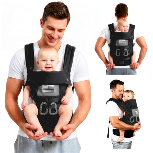 YESYBC Baby Carrier Lumbar Support Infant Carrier 036M 833 lbs with Foldable Headrest Carabiners for Big and Tall Parents Men Women Black - Image 1