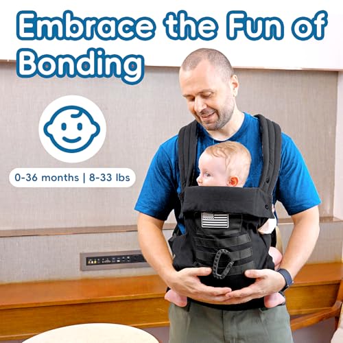 YESYBC Baby Carrier Lumbar Support Infant Carrier 036M 833 lbs with Foldable Headrest Carabiners for Big and Tall Parents Men Women Black - Image 3