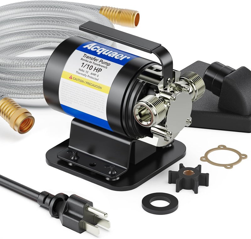Acquaer Portable Electric Utility Water Transfer Pump 115V 1/10 HP with Suction Hose Kit, Low Suction Water Removal for Water Beds, Pools, Rain Barrel, Aquariums - Image 1