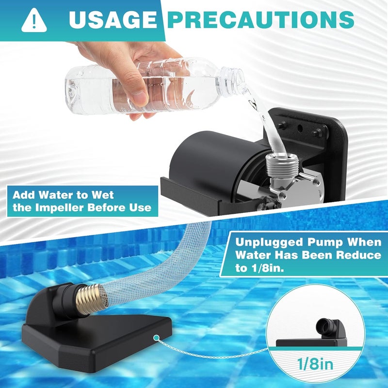 Acquaer Portable Electric Utility Water Transfer Pump 115V 1/10 HP with Suction Hose Kit, Low Suction Water Removal for Water Beds, Pools, Rain Barrel, Aquariums - Image 4