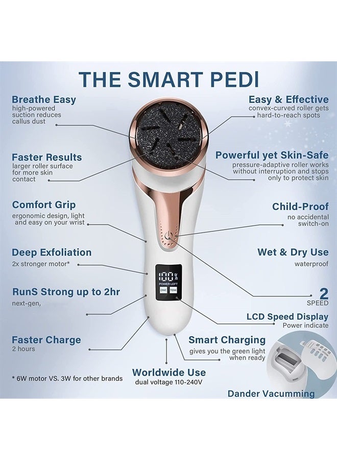 Electric Callus Remover for Feet (with Dander Vacuum Cleaner), Rechargeable Foot Callus Remover Pedicure Tools Foot File, Professional Foot Care Kit Deadskin Remover with 3Heads&2Speed,LCD Display