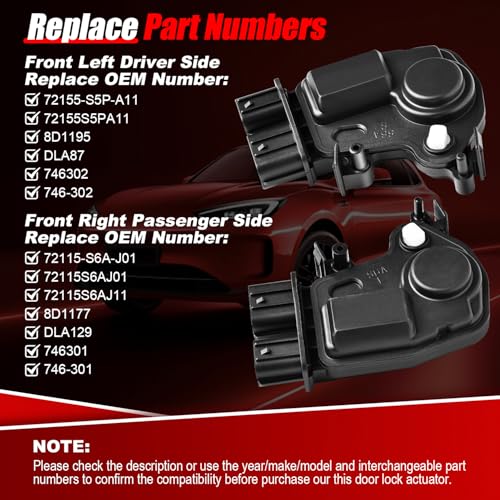 FAERSI 2Pcs Door Lock Actuator Motor Front Left and Right Compatible with 2003 2004 2005 Honda Accord Civic CR-V Element Odyssey Pilot, 2002-2006 Acura RSX Replaces 72155-S5P-A11,72115-S6A-J01,746301,746302 - Image 5