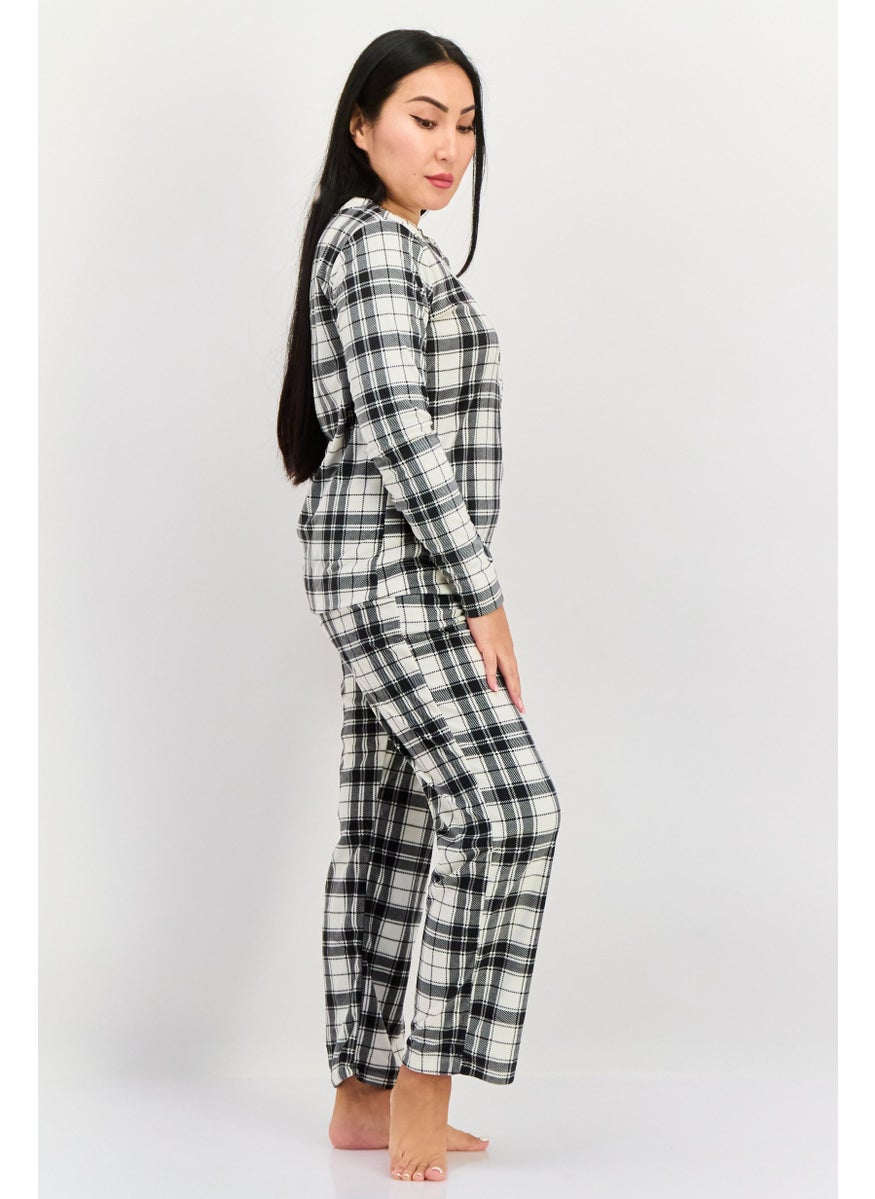 Jones New York - Women 2 Piece Checkered Top And Bottom Pajama, Black - Image 1