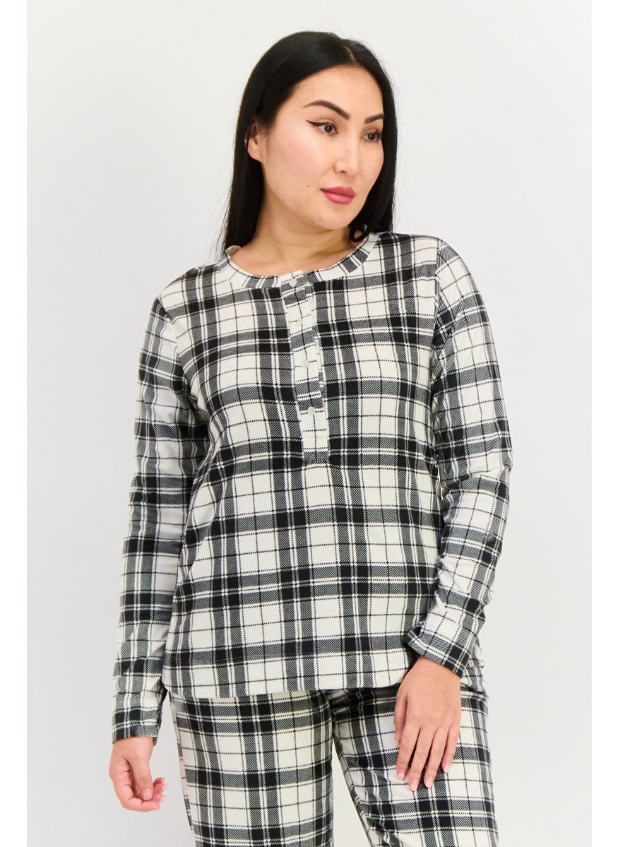Jones New York - Women 2 Piece Checkered Top And Bottom Pajama, Black - Image 1