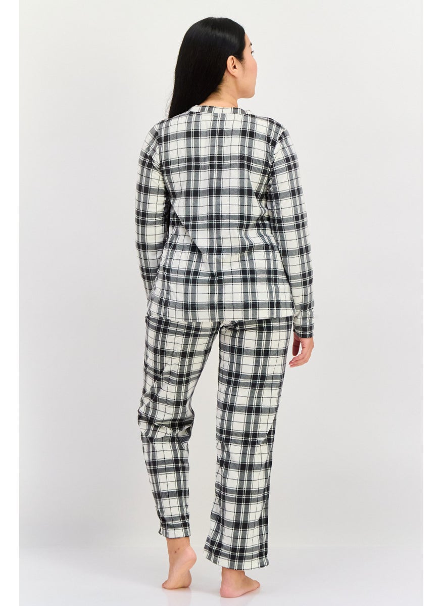 Jones New York - Women 2 Piece Checkered Top And Bottom Pajama, Black - Image 1