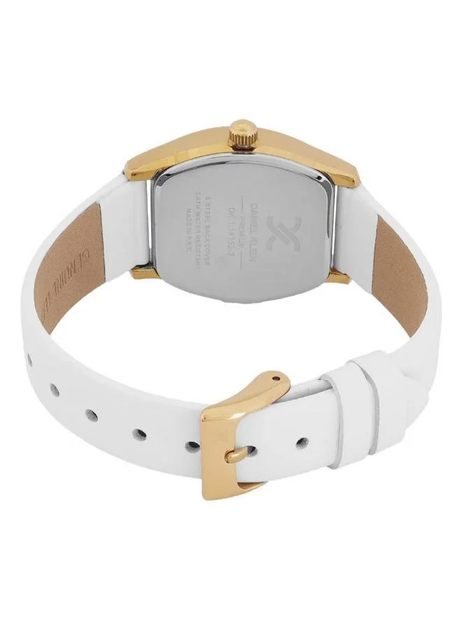 DANIEL KLEIN Women's Leather Gold Alloy Case Analog Silver Barrel Sunray Dial Japanese Quartz Premium 50 Meters Water Resistant