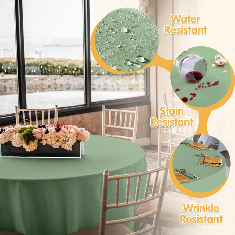 BRILLMAX 6 Pack Sage Green Round Tablecloths 120 Inch for 60â€ Tables - 150 GSM Polyester Fabric, Floor Length Drop, Water, Stain & Wrinkle Resistant Cloth Cover for Wedding Reception Banquet Dining - Image 3