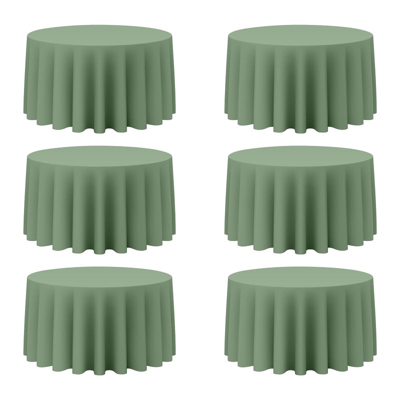 BRILLMAX 6 Pack Sage Green Round Tablecloths 120 Inch for 60â€ Tables - 150 GSM Polyester Fabric, Floor Length Drop, Water, Stain & Wrinkle Resistant Cloth Cover for Wedding Reception Banquet Dining - Image 1