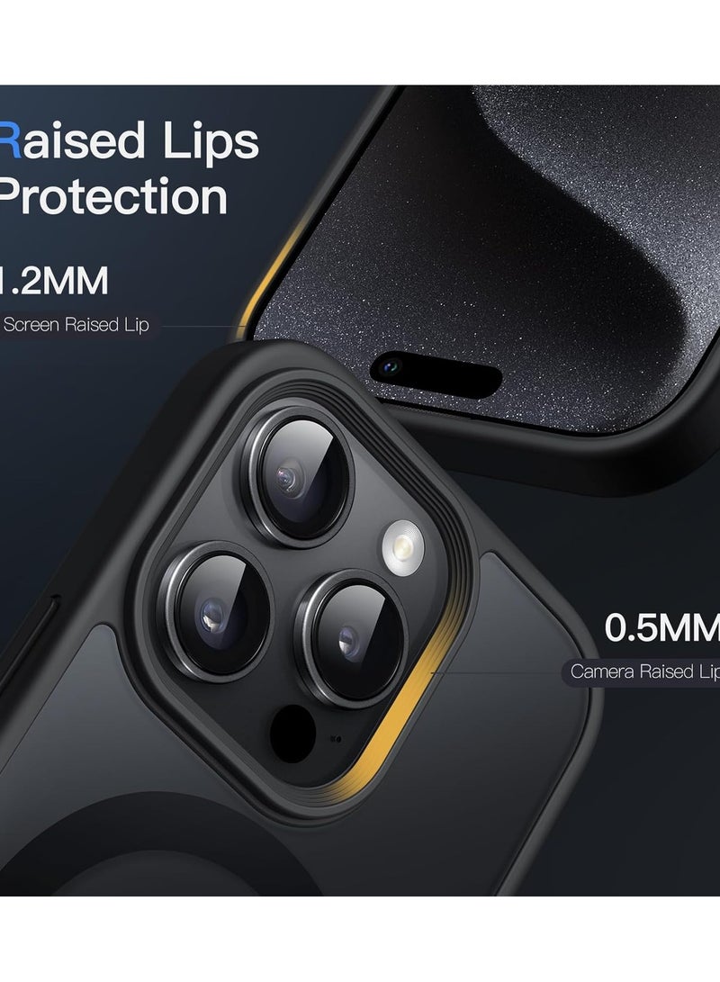 جراب مغناطيسي لآيفون 15 برو بحجم 6.1 بوصة متوافق مع MagSafe ، ظهر شفاف غير لامع سليم جراب هاتف مقاوم للصدمات (أسود) - Image 2