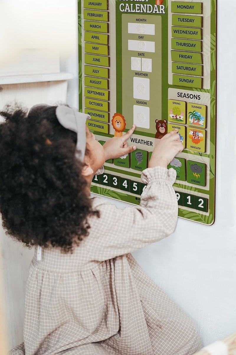 Inkdotpot My First Calendar Board For Kids, Preschool Wall Hanging Month/Date/Day/Weather/Season (42 Pieces); Classroom Learning Calendar Board, 14.5 x 11.5 inches (Green) - Image 4