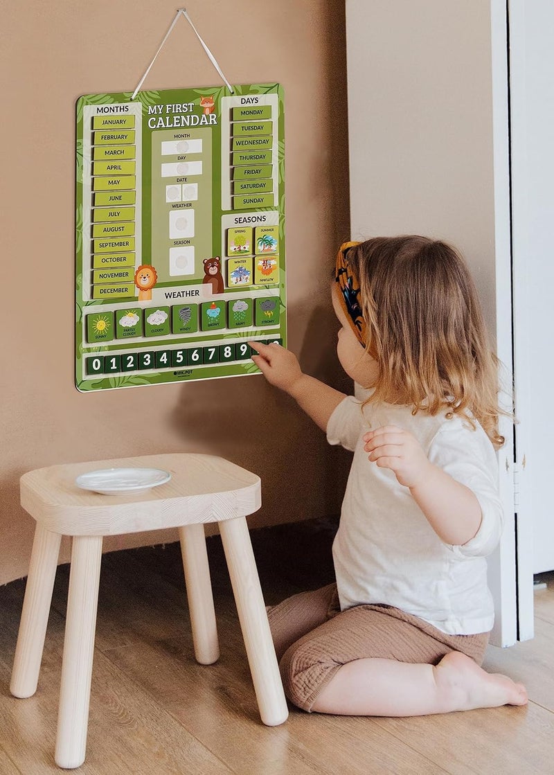 Inkdotpot My First Calendar Board For Kids, Preschool Wall Hanging Month/Date/Day/Weather/Season (42 Pieces); Classroom Learning Calendar Board, 14.5 x 11.5 inches (Green) - Image 5