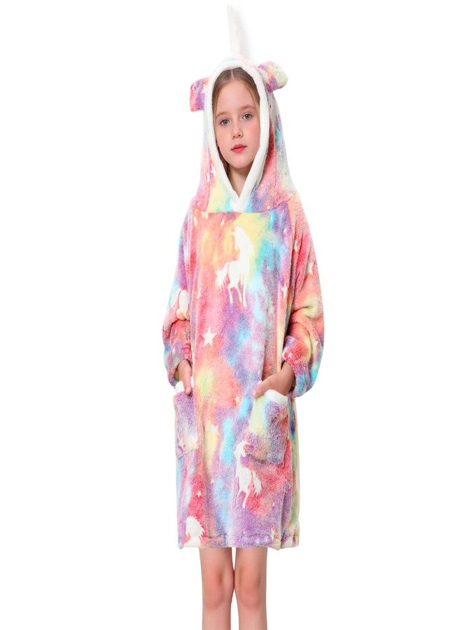 Redair Wearable Blanket Hoodie for Kids Girls Rainbow Unicorn Hoodie Blanket Sweatshirt Cozy Warm Sweater with Hood Pocket 7 8 9 10 Birthday Gifts - Image 1