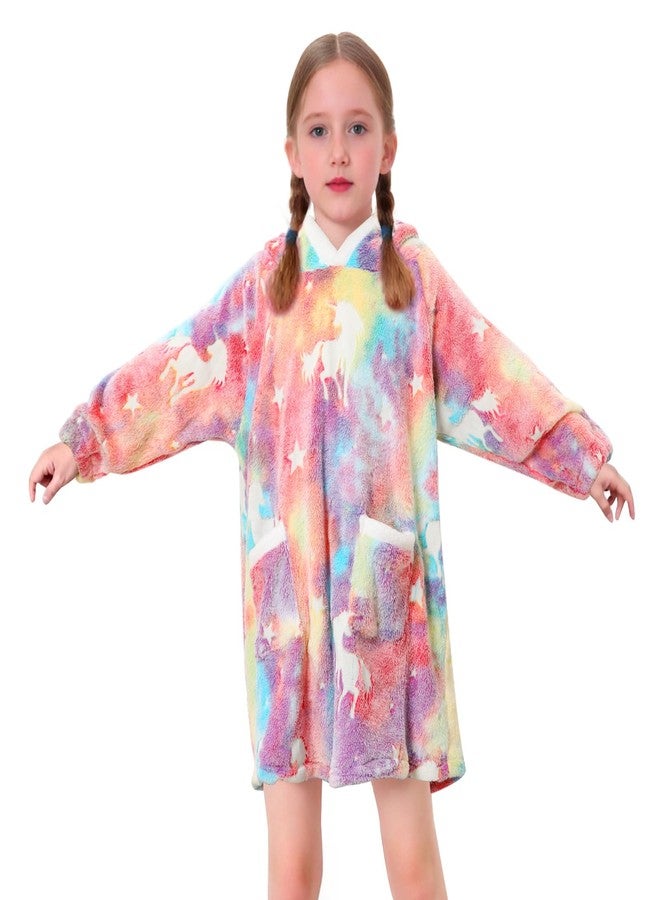 Redair Wearable Blanket Hoodie for Kids Girls Rainbow Unicorn Hoodie Blanket Sweatshirt Cozy Warm Sweater with Hood Pocket 7 8 9 10 Birthday Gifts - Image 2