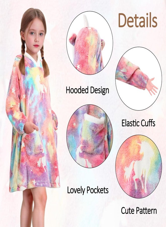 Redair Wearable Blanket Hoodie for Kids Girls Rainbow Unicorn Hoodie Blanket Sweatshirt Cozy Warm Sweater with Hood Pocket 7 8 9 10 Birthday Gifts - Image 4