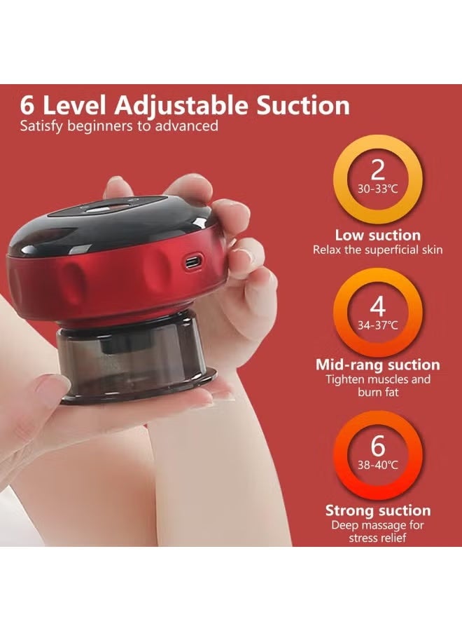 جهاز تدليك الحجامة الذكي - مدلك السيلوليت وأداة جوا شا، 12 وضع تدليك، تسخين سريع، وقابل لإعادة الشحن (أسود و احمر) - Image 2