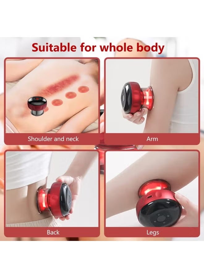 جهاز تدليك الحجامة الذكي - مدلك السيلوليت وأداة جوا شا، 12 وضع تدليك، تسخين سريع، وقابل لإعادة الشحن (أسود و احمر) - Image 3