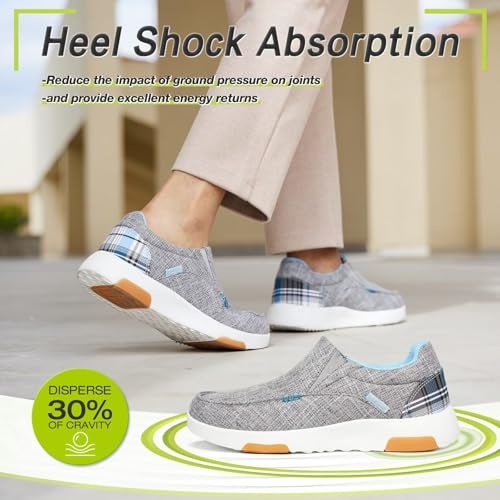 OrthoComfoot أحذية لوفرز نسائية طبية من أورثوكومفوت: أحذية تنفسية لعلاج التهاب اللفافة الأخمصية مع دعم للقوس، تخفيف آلام الكعب والقدم لاستعادة القدم المسطحة باللون الرمادي والأزرق مقاس 8.5 - Image 2