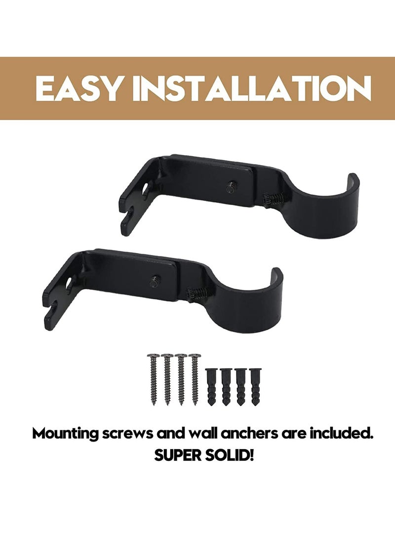 Curtain Rod Bracket Adjustable Fits up to 1 inch Curtain Rod Set of 6 Sturdy Extendable Curtain Rod Holder Metal Single Rod Bracket for Wall Black - Image 2