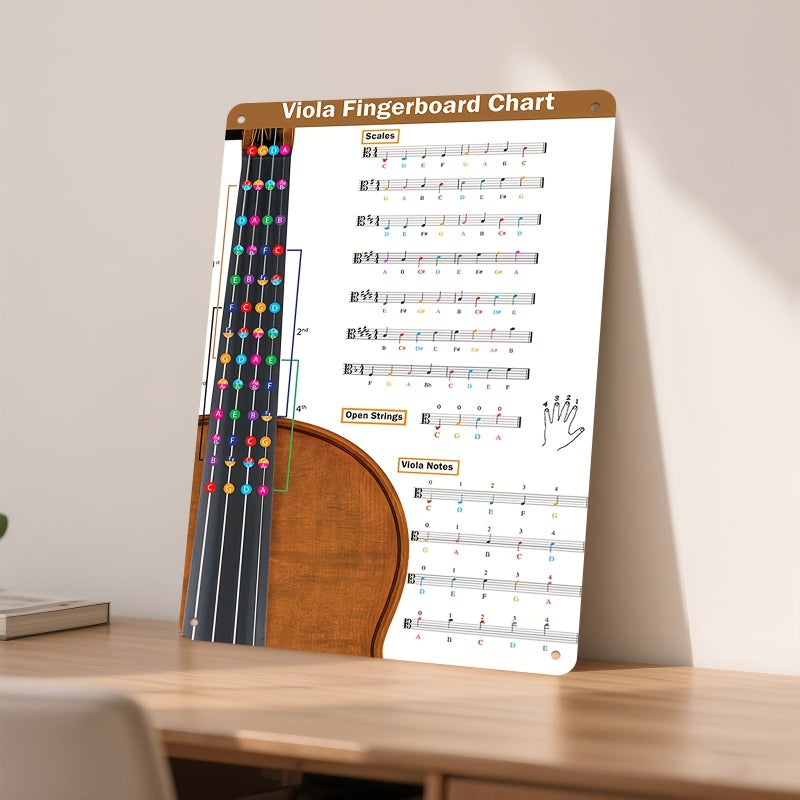Tinplate Wall Chart For Violin And Viola Fretboards 8x12 Inches Color Coded Notes Vertical Poster - Image 3