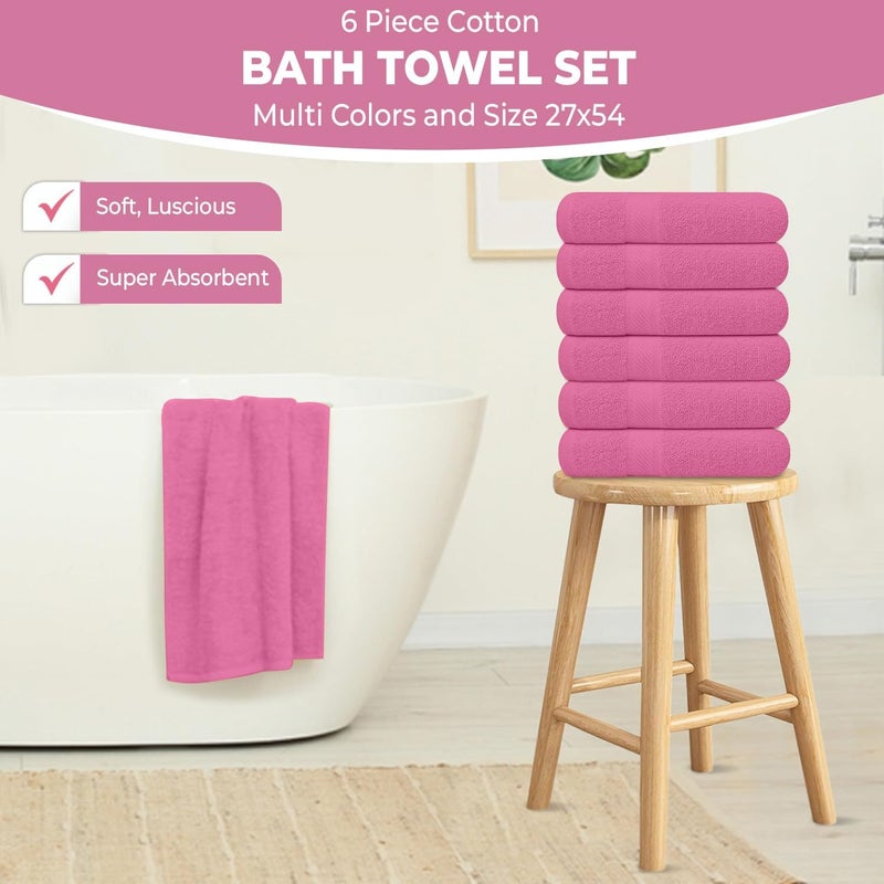 KAHAF COLLECTION Pack of 6 Bath Towels 27 x 54 Inches, 100% Cotton, Larger & Lighter Weight, Quicker to Dry, Super Soft and Absorbent, Perfect for Bathroom (Pink, Pack of 6 (27''x54'')) - Image 3