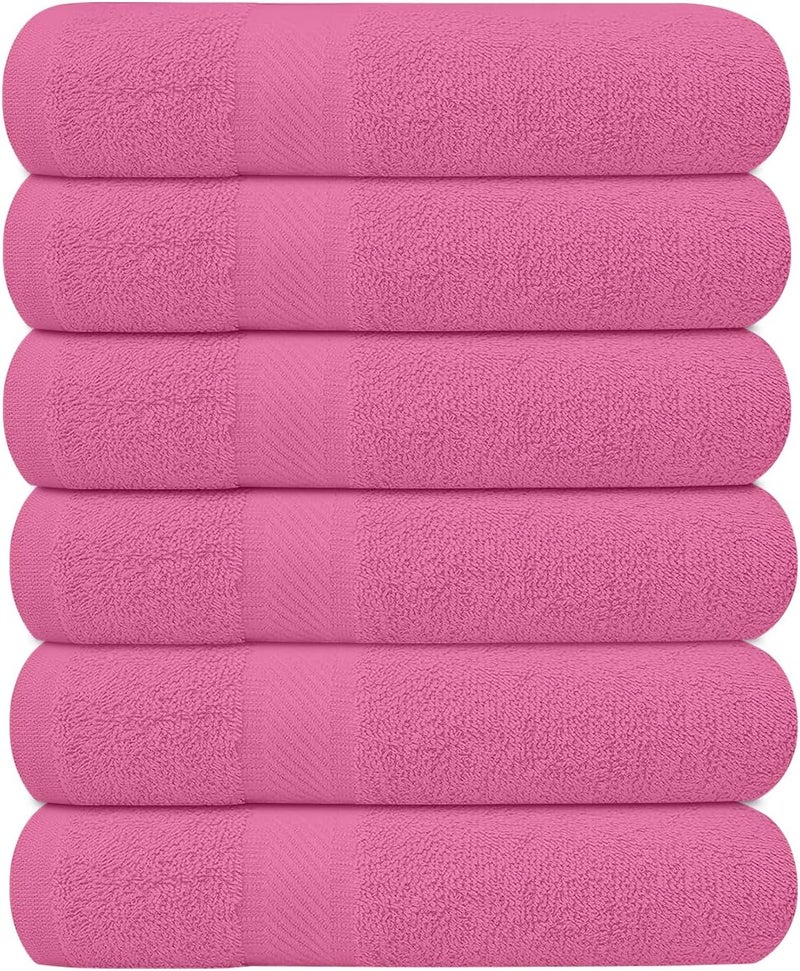 KAHAF COLLECTION Pack of 6 Bath Towels 27 x 54 Inches, 100% Cotton, Larger & Lighter Weight, Quicker to Dry, Super Soft and Absorbent, Perfect for Bathroom (Pink, Pack of 6 (27''x54'')) - Image 1