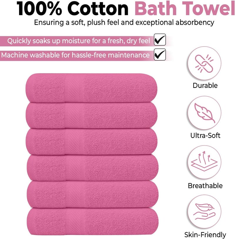 KAHAF COLLECTION Pack of 6 Bath Towels 27 x 54 Inches, 100% Cotton, Larger & Lighter Weight, Quicker to Dry, Super Soft and Absorbent, Perfect for Bathroom (Pink, Pack of 6 (27''x54'')) - Image 2