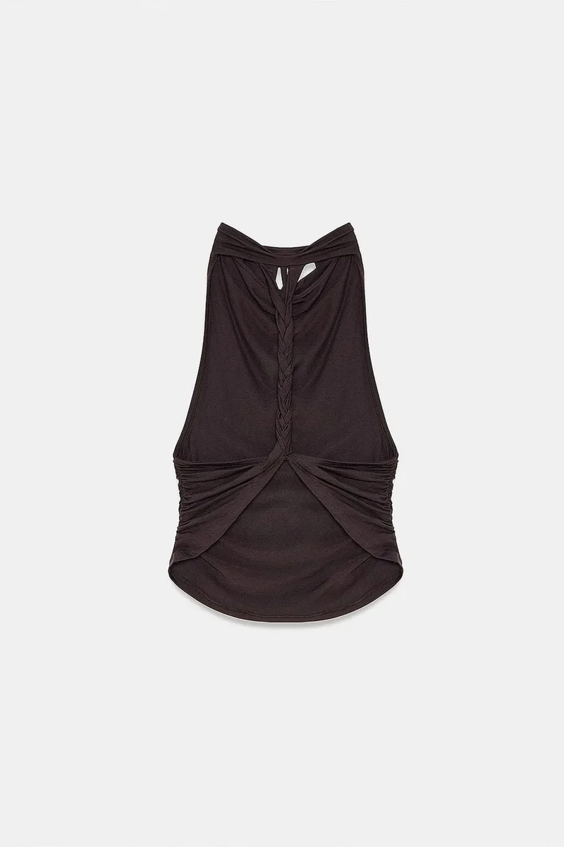 Dilvin Coffee Brown DILVIN Sleeveless Backless Cowl Neck Blouse for Women | Best Price UAE