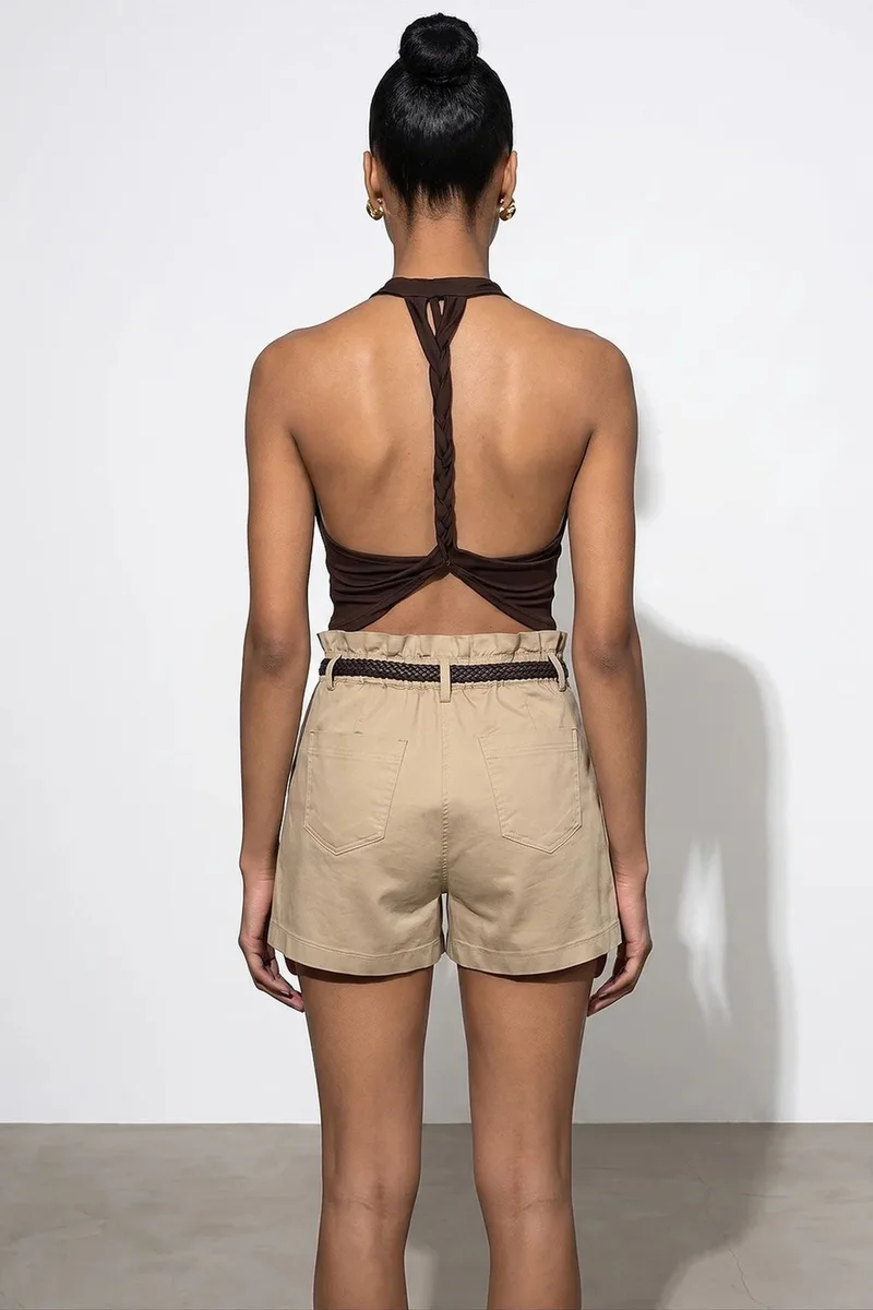 Dilvin Coffee Brown DILVIN Sleeveless Backless Cowl Neck Blouse for Women | Best Price UAE