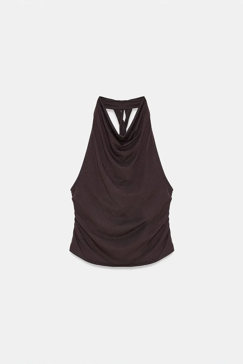 Dilvin Coffee Brown DILVIN Sleeveless Backless Cowl Neck Blouse for Women | Best Price UAE